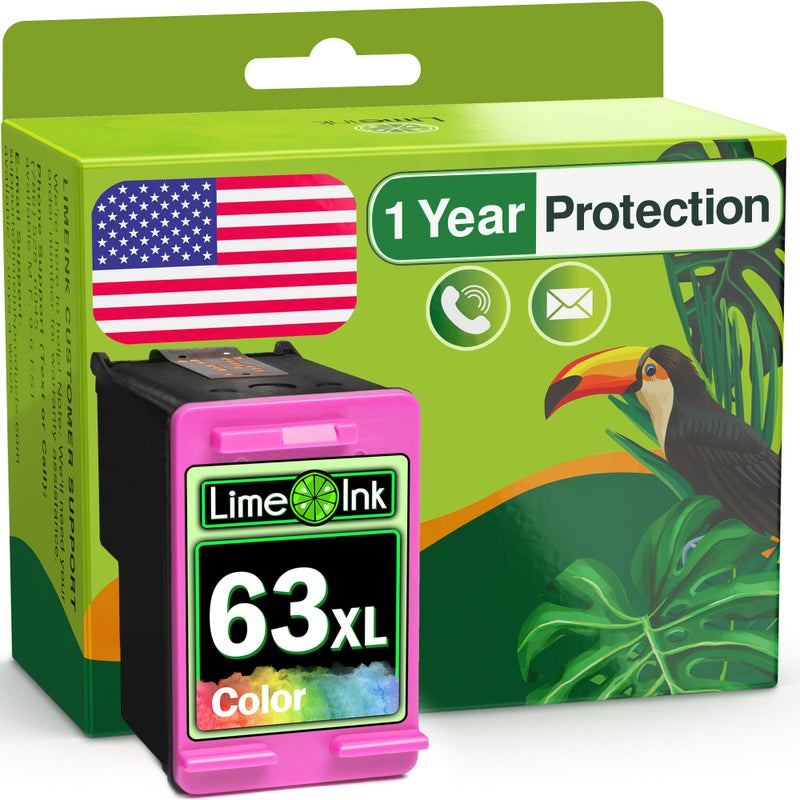 Limeink Remanufactured Ink Cartridge Replacement for HP Ink 63 for HP 63xl Color cartridges 63 cartridges for officejet 3830 Printer XL 1 Color - Image 1